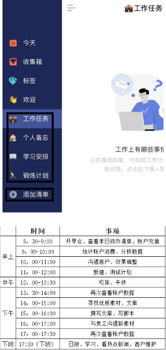 用快手營銷熱門清單APP或者excel制定日常時間管理表去將各時間段分割且逐個完成