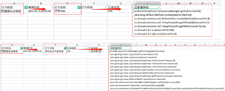 查看行為報(bào)告，獲取違規(guī)行為的函數(shù)調(diào)用棧代碼信息。