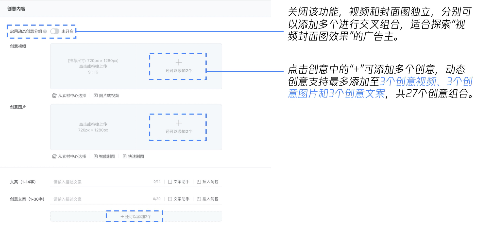 創意內容：關閉動態創意分組