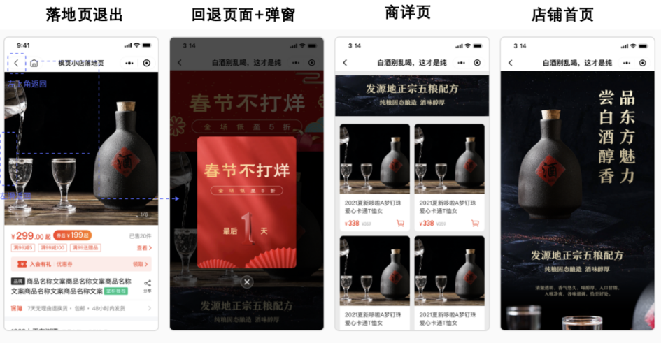 在落地頁退出場景，通過設置回流營銷頁+彈窗權益提醒，激活挽留客戶下單