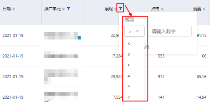 針對數值類型的指標，系統支持按照數值類型進行篩選