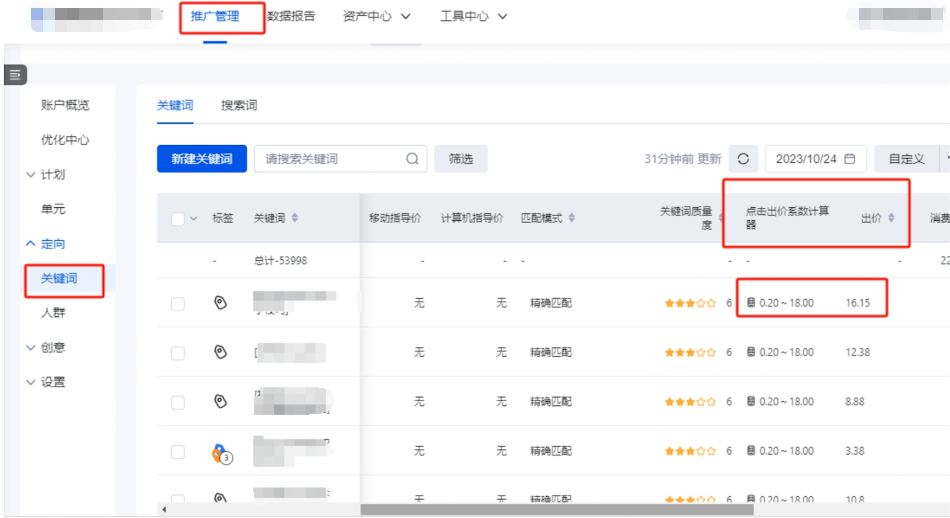 若關(guān)鍵詞所在計(jì)劃為CPC計(jì)劃(未綁定任何出價(jià)策略)