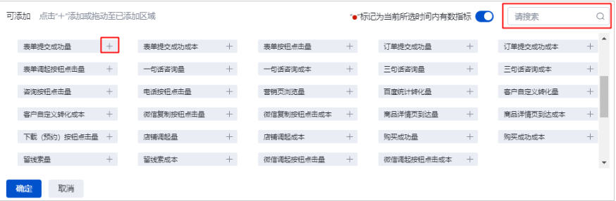 您也可以在搜索框中輸入您需要的指標(biāo)，進(jìn)行指標(biāo)的添加