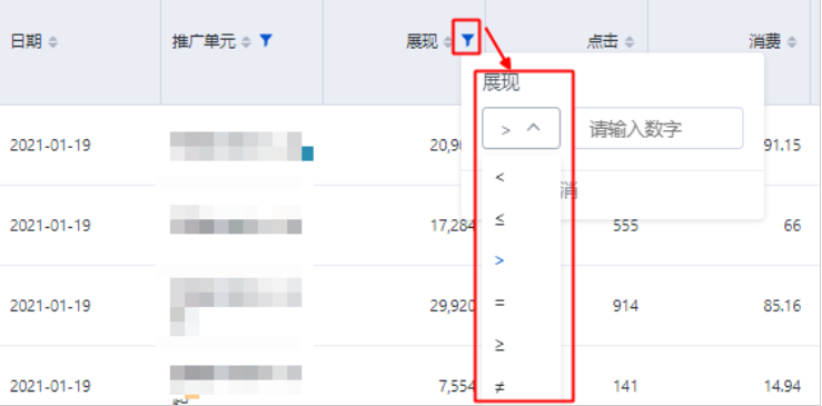 針對數值類型的指標，系統支持按照數值類型進行篩選