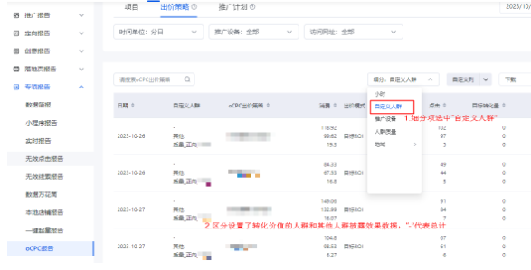 細分“自定義人群”查看數(shù)據(jù)