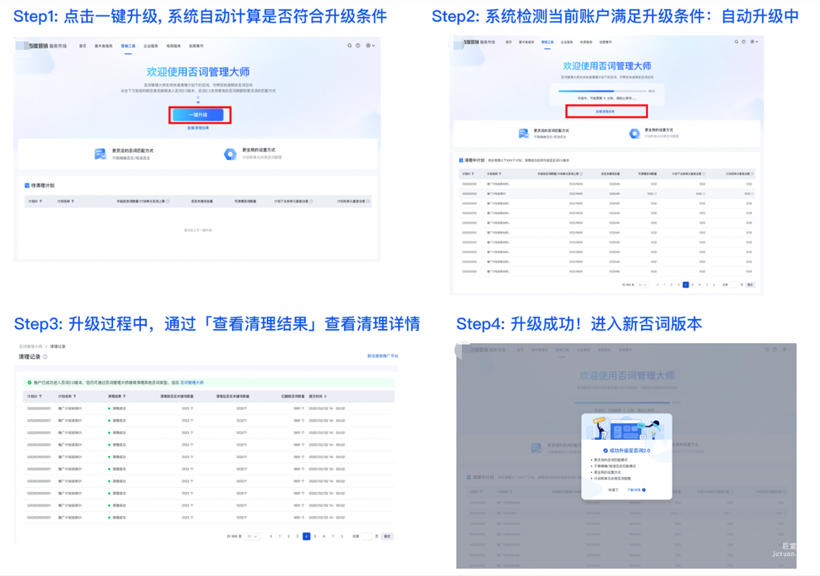 系統(tǒng)計算您當前賬戶符合升級條件（如上），且點擊"一鍵升級"后全計劃清理成功