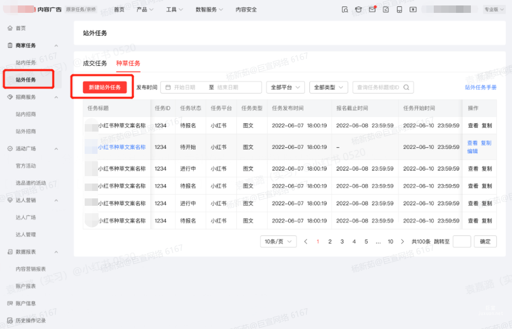 小紅書廣告新建站外任務