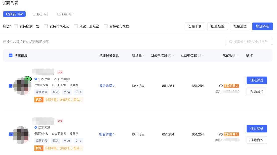 小紅書廣告招募列表