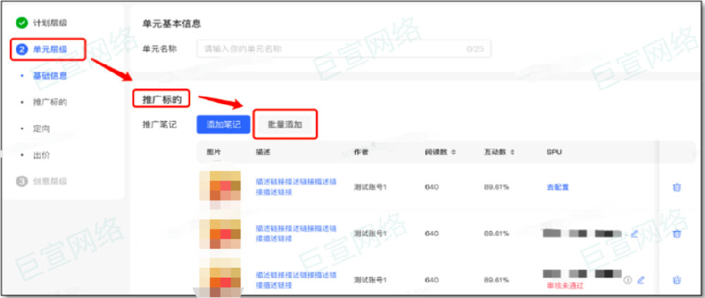小紅書廣告單元層級