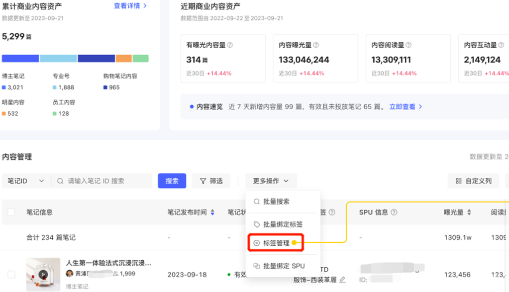 小紅書廣告標(biāo)簽管理入口示意