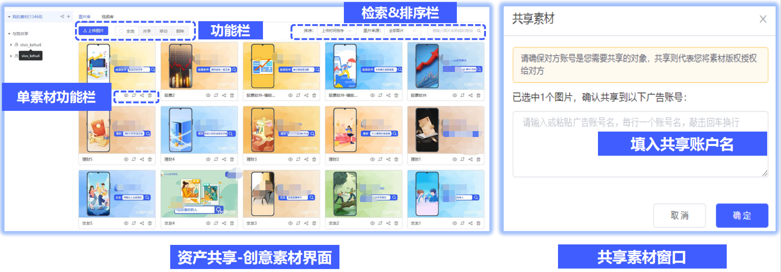 vivo廣告共享創(chuàng)意素材界面概覽